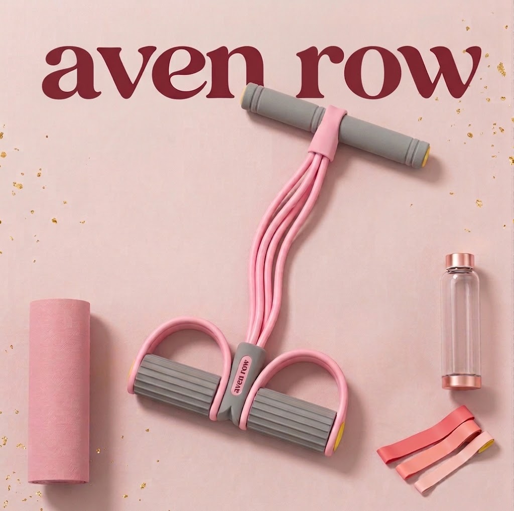 The Flow Band in Pink with gray cushioned grips and foot pedals, styled with workout accessories.