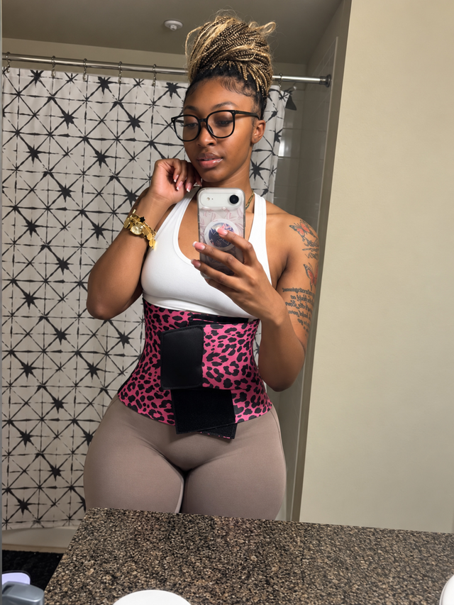 Pink Leopard Contour Belt shown from the front